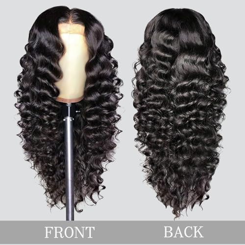 PYY Deep Wave Lace Front Wigs Human Hair 200 Density Deep Wave Wig 13x4 HD Lace Frontal Wigs for Women Glueless Wigs Pre Plucked with Baby Hair 24 Inch - Image 5