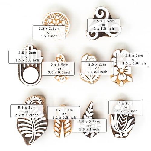 Image of Wooden Indian Traditional Design Printing Stamps /Blocks for Printing Saree Border /Dresses /Craft Card Making /Scrapbook /Clay Pottery (Set of 10)