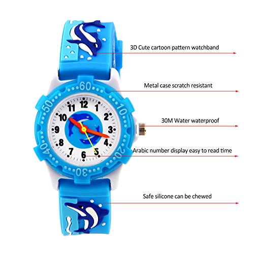 cjc Relógio infantil 3D adorável com pulseira de silicone à prova d'água, digital, redondo, quartzo
