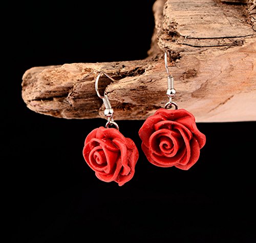 Red Rose Flower Earrings Ring Vintage Enamel Painting Dangle Earrings for Women Jewelry2