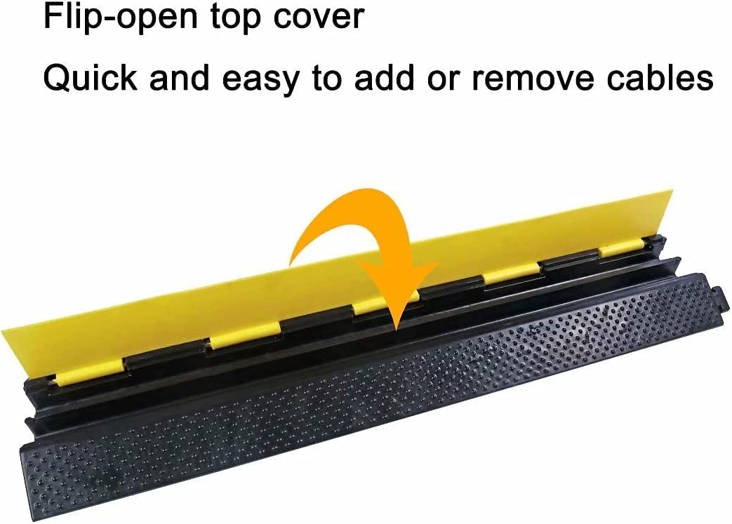 BWKJMY Protector de Cable de Suelo de 2 Canales, Capacidad de Carga de 10000 Libras con Tapa de plástico Amarillo, Protector de Cable al Aire Libre para Garaje, Carretera, rampa