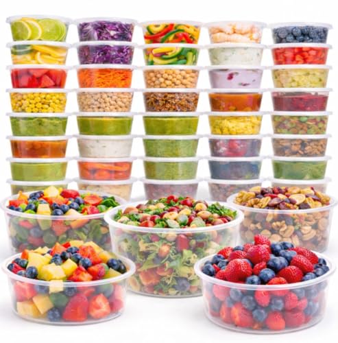 1ABOVE Round Plastic Food Containers with Lids Reusable Leakproof BPA-Free Meal Prep Storage Microwave Freezer & Dishwasher Safe (50 225ml)