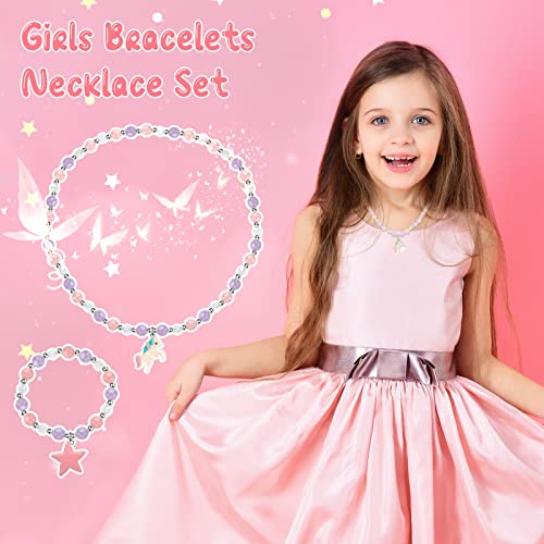 Yaomiao Set de Joyas de Collar Pulsera de Niña 2 Piezas Collares con Encanto de Unicornio Pulsera de Cuentas de Cristal para Niños Disfraces Simulación