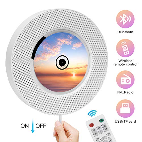 Ranipobo Reproductor CD, Bluetooth Lectores de CD portátiles de Pared con Control Remoto, Altavoz HiFi, USB, FM, Entrada AUX y Conector para Auriculares - (White)