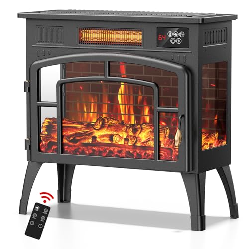 BREEZEHEAT Electric Fireplace Stove 1500W with Remote, Black