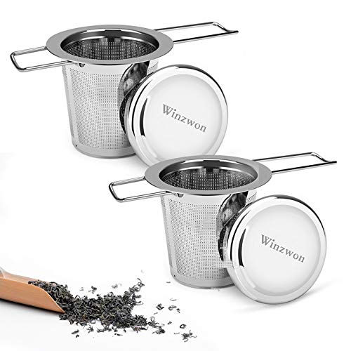 Colador de té, Winzwon Filtros de té Parafiltro y Tapa/bandeja de goteo, Colador de té de Doble Asa y Gran Capacidad…