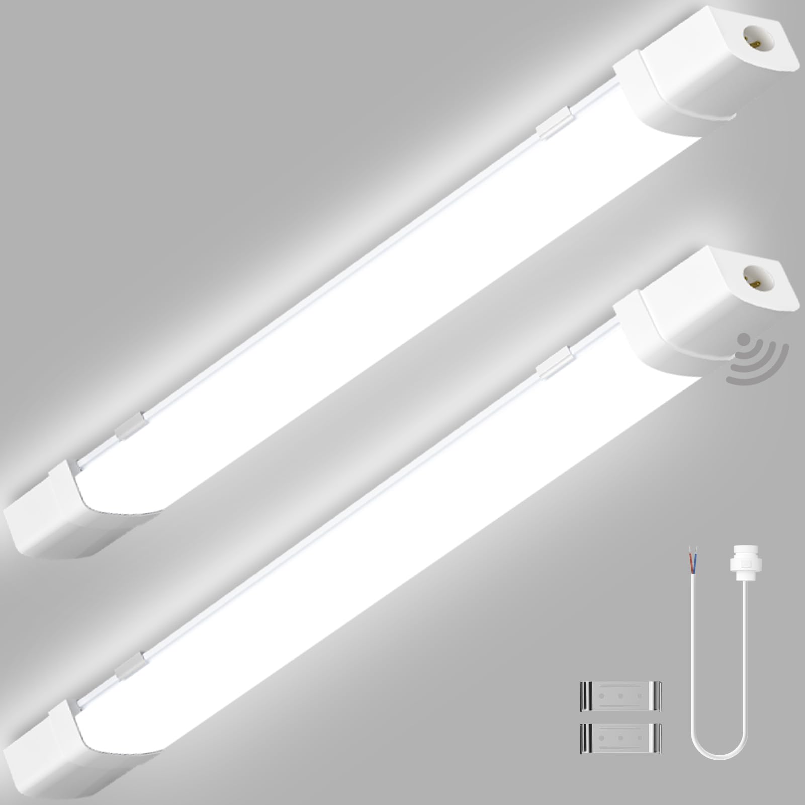 Sararoom 2Packs 115cm Motion Sensor LED Batten Light, 6500K Daylight White 4400LM LED Tube Light, IP65 Waterproof LED Strip Light for Shop, Office, Living Room, Garage, Warehouse - Not Spliceable