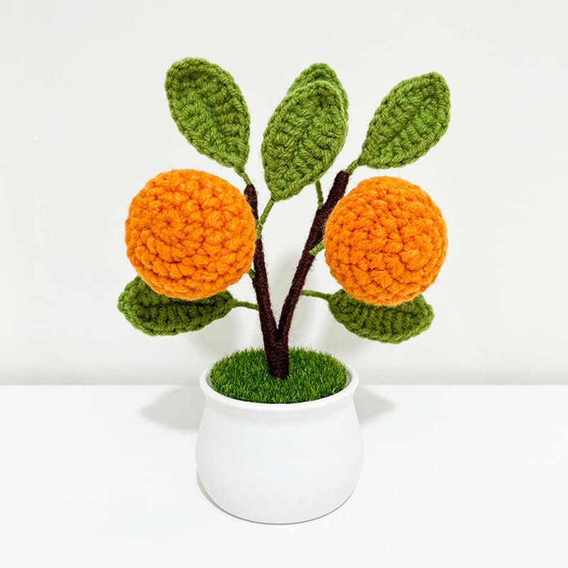 FYSIVOKE Fruits Crochet Plant Pot, Artifical Strawberry Orange Planter Crocheted for Farmhouse Wedding Decor, Rustic Table Centerpiece Women Girls