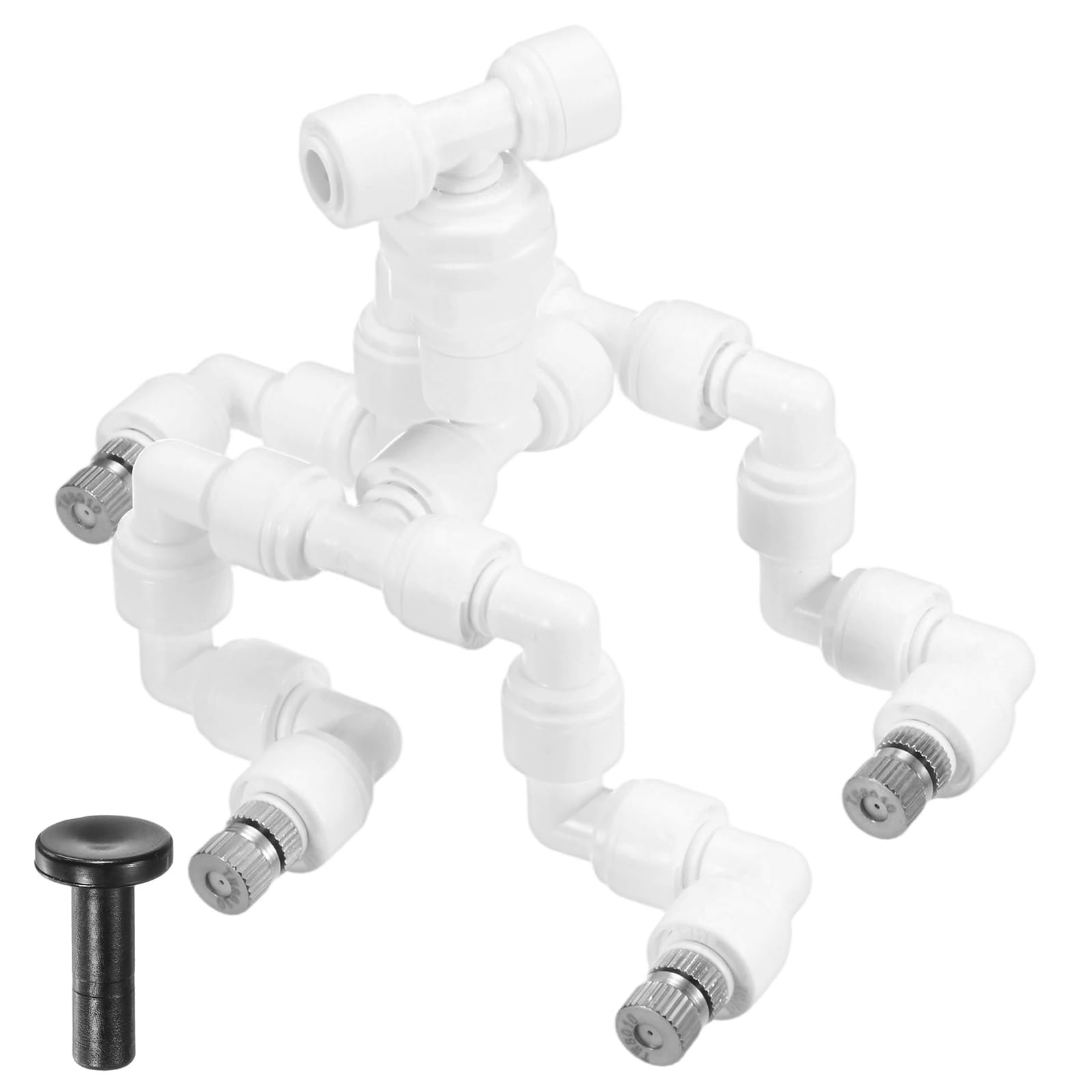 M METERXITY Reptile Mister Nozzles, 0.8mm Pore Copper 1/4" Four-Head Reptile Misting Spray Nozzle with Plug for Terrarium/Vivarium, 360 Degree Adjustable Detachable Nozzles [White]