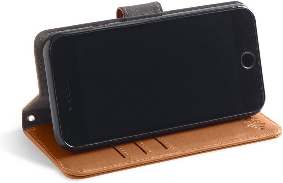 SafeSleeve Wallet Leather Case for iPhone 6/7/8 & iPhone SE 2 EMF Blocker for Cell Phone with 3 Card Holder & Adjustable Stand – Magnetic Closure, and Magnetic Folio Protection for Daily Use (Leather)