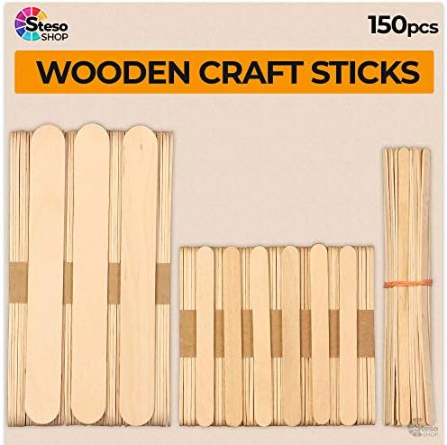 StesoSHOP Popsicle Stick – Jumbo Craft Sticks - Mixed Sizes Popsicle Wood Ice Cream - Wooden Popsicle Bulk - Variety Assortment Multi Large Mini Recycled - Durable Wax Sticks…