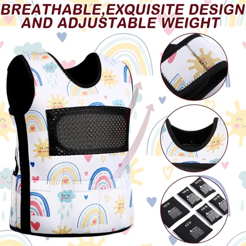 Image of Janmercy Weighted Vest for Kids Ages 2 to 9 Adjustable Neoprene Compression Vest Removable Weights Breathable Comfort Toddler(Rainbow,Small,Beige)
