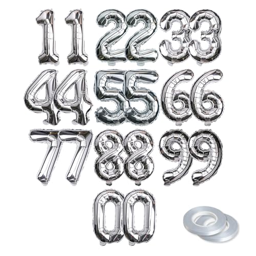 [20 Pcs] 16' Silver Foil Number Balloons (2 sets of 0-9) - Mylar Aluminum Hanging Decorations for Graduation, Birthday, Christmas & New Year's Eve Parties
