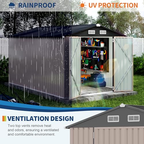 Outdoor Metal Sheds 8x12, Outdoor Storage Shed MetalGarden Tool Shed for Backyard, Metal Utility Sheds Buildings with Air Vent