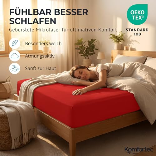 Komfortec Mikrofaser Spannbettlaken 180x200 cm – Weiches Spannbetttuch mit Rundumgummi – Fitted Sheet für Matratzen bis 30 cm – Rot… – Ansicht 4