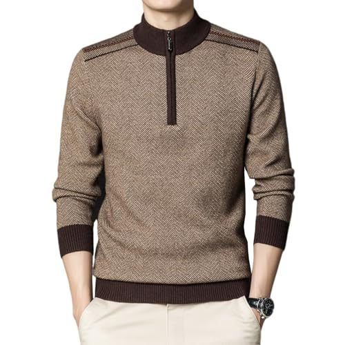 Mens Quarter Zip Pullover Sweater Wool Blend Mock Neck Long Sleeve Casual Knitted Sweaters - Main Image