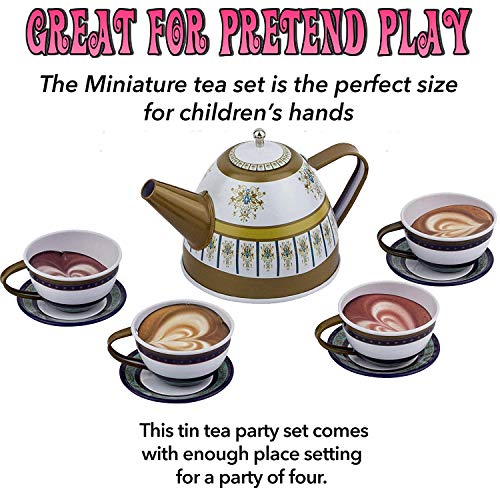 image for Liberty Imports Deluxe Afternoon Tin Tea Set with Cake Stand and Desse