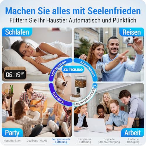 Frienhund 5G WiFi Futterautomat Katze mit APP: 7L Futterspender Katze mit Langsamer Vorschub, WLAN Katzenfutter Automat Kompatibel mit Alexa, Abnehmbare Konstruktion für Einfache Reinigung