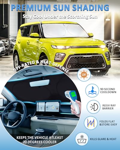 Image of Sun Shade for 2014-2019 Kia Soul Windshield Sunshade Sun Visor | Custom Fit for Soul Base Accessories Front Window Cover Retractable Protector Keep Interior Cool UV Blocker