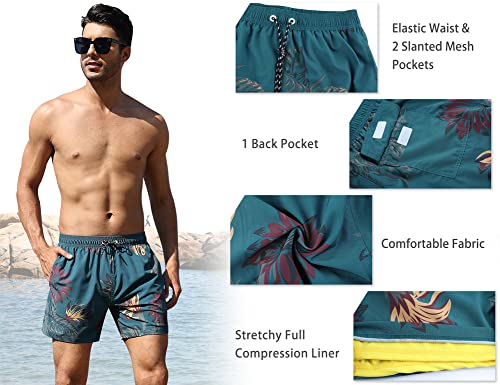 Nonwe Mens Swim Trunks Big And Tall Quick Dry Tropical Breathable Athletic Swimwear With Compression Liner Green 40 #TOP4