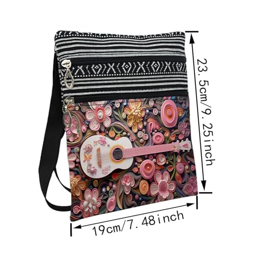 Floral Guitar Messenger Bag Small Ethnic Pattern Printed Adjustable Strap Crossbody Zipper Bag Floral Guitar Phone Bag Wallet Cute Shoulder Handbag for Women2