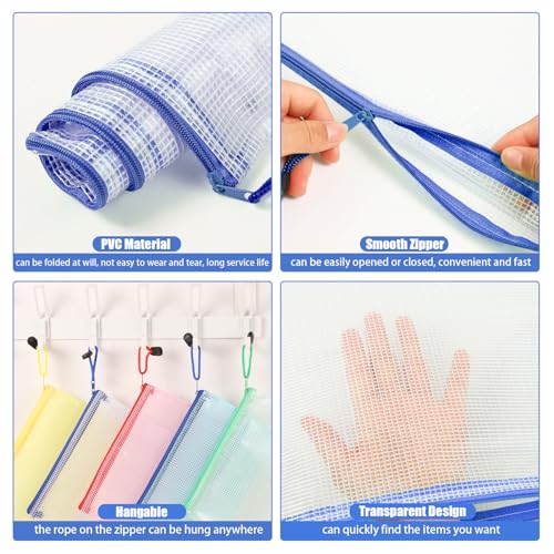 Hemiks 15 Stück Dokumententaschen A4+A5+A6, Transparente PVC Dokumentenmappe Wasserabweisend, Zip Beutel für Unterlagen Schule Büro Reise, mit Etiketten & Aufhängeschlaufe (5 Farben)