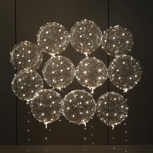 LED Light Up Balloons 20 Pack 22 Clear Bobo Balloons with 10ft Warm White LED String Lights 3 Light Modes Batteries Included Perfect for Parties Birthdays Weddings & Events