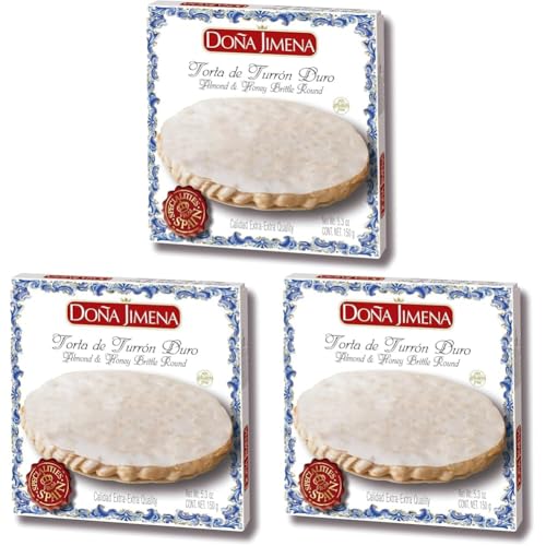 DOÑA JIMENA - Torta de Turrón Duro de Almendra, Textura Crujiente, Dulce Navideño de Receta Artesanal, Calidad Extra, Formato Redondo, Turrón Tradicional, Sin Gluten, 150gr (Paquete de 3)