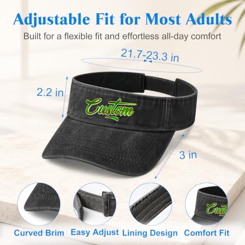 Image of Custom Visor Hat for Men Women Personalized Design Your Own Text Logo Adjustable Sport Baseball Cap