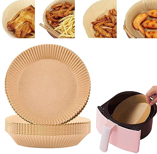 50Pcs Air Fryer Disposable Paper Liner, Non-stick Disposable Air Fryer Liners, Baking Paper for Air Fryer Oil-proof, Water-proof, Parchment for Baking Roasting Microwave 6.3inch
