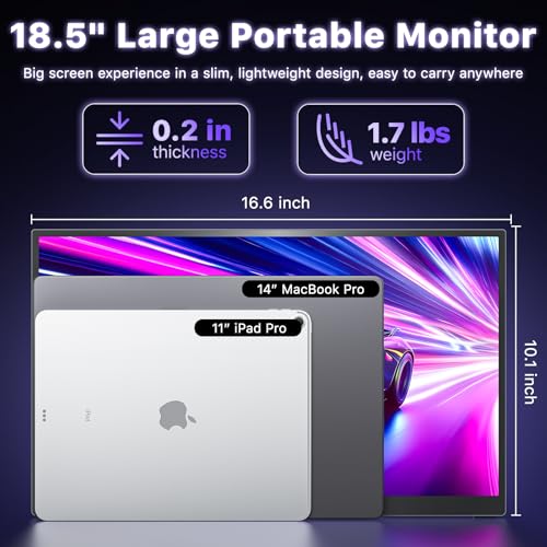 Image of VisionOwl Portable Monitor 18.5 Inch 2K QHD 120Hz Second Screen, USB-C HDMI HDR Travel Monitor for Laptop PC MacBook PS5 Xbox, VESA Mountable, with Speakers, Built-in Kickstand