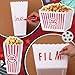 Reallnaive 15 Pcs Movie Night Popcorn Organizer Set Family Red & White Striped Plastic Popcorn Container Reusable Drinking Cup DIY Movie Night Supplies for Family Home Theater Room Party