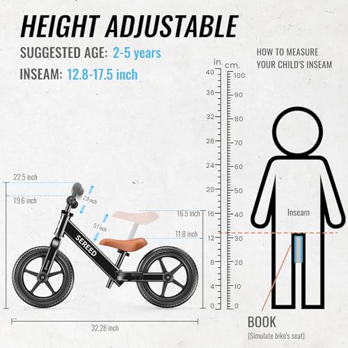 Image of SEREED Toddler Balance Bike 2 Year Old, No Pedal Kids Bicycle Toys for 2-5 Years Old, Tool-Free Adjustment, Customize Plate with Stickers, Gift for 2-3 Boys Girls (Black)
