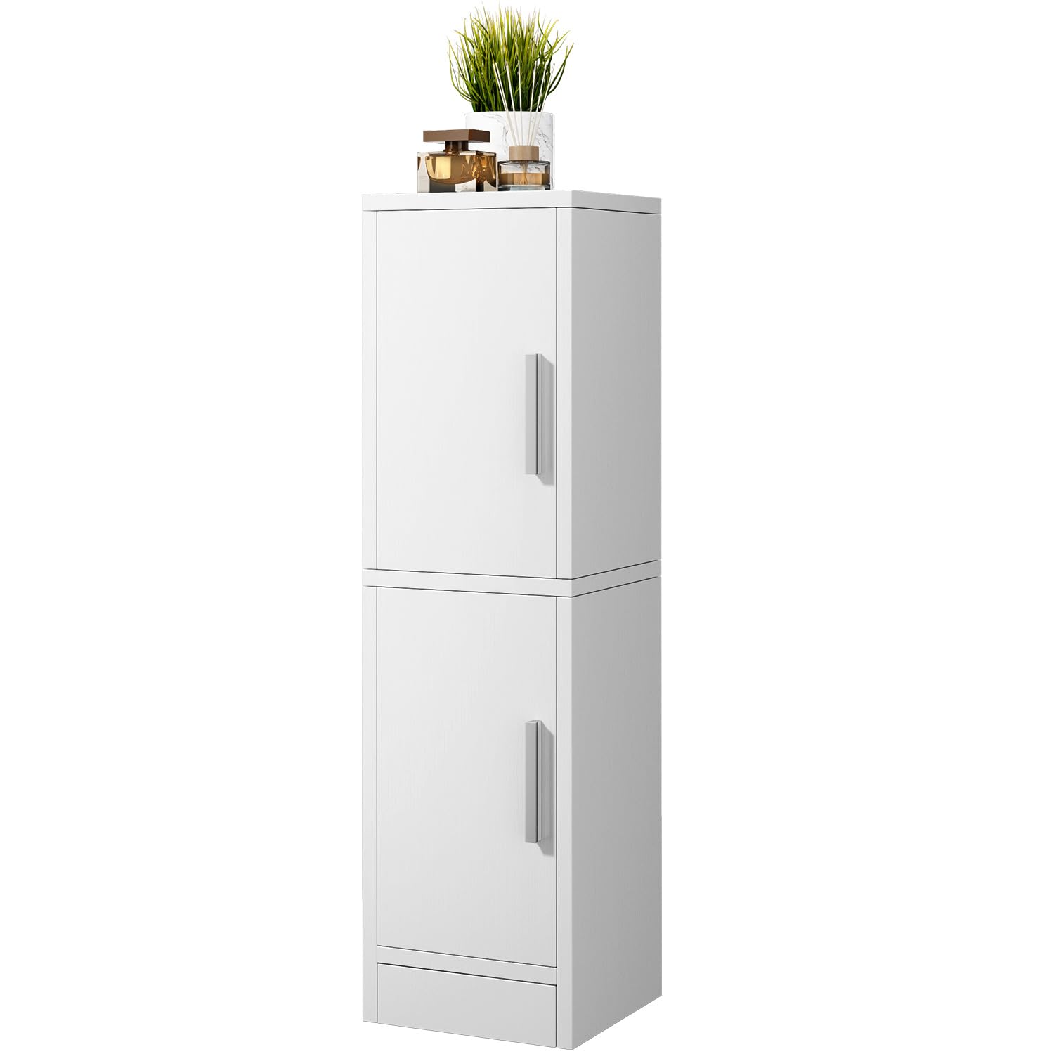 IBUYKE Armario de Almacenamiento para baño pequeño, Modelo WBS002W | Armario estrecho para guardar papel higiénico, con 2 puertas y estante ajustable, organizador de baño para espacios reducidos