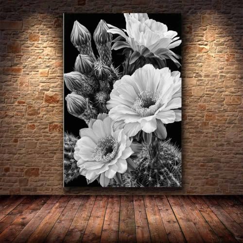 Fleur de cactus affiche noir et blanc HOQIU grand format pour habiller un mur vide