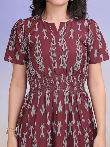 Image of PURVAJA Women's Boat Neck Cotton Dress(Floe-203-L Maroon)