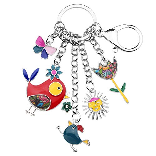 BONSNY Esmalte de aleación de zinc lindos pájaros flor mariposa llavero de joyería para las mujeres bolso llaves del coche monedero accesorios (Multicolor)