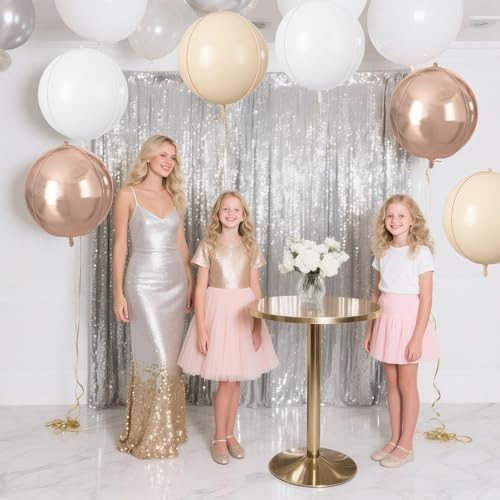 Image of 9 Pcs Cream White Gold Round Foil Balloons,22 Inch Round Balloons | Cream White Gold Giant 4D Round Ball Balloons For Boho Wedding Birthday Bridal Shower Engagement Anniversary Decorations