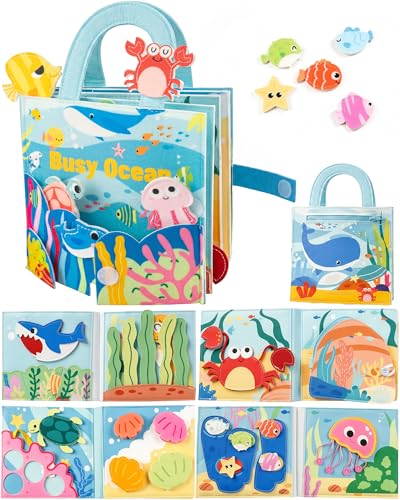 Image of Montessori Busy Book, 8-Page Sensory Activity Toy, Sea Animals | 8 sensory pages, Fine motor and dressing practice, Portable travel toy, Birthday gift for boys and girls
