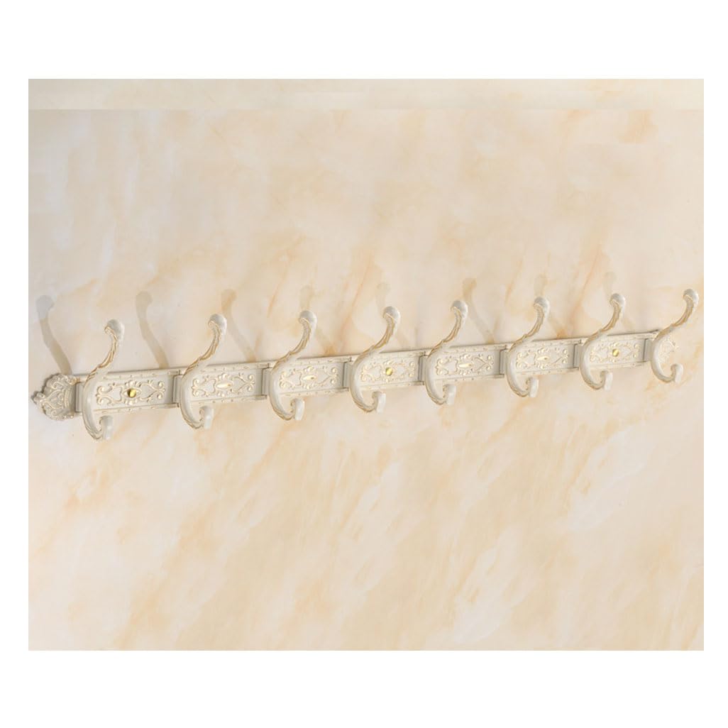 Lmysxaoz White Vintage Metal Coat Rack Wall Mount, Aluminum Thickened Hooks Hanging Rail Clothes Towel Racks For Bathroom Entryway Bedroom Behind The Door 8Hook