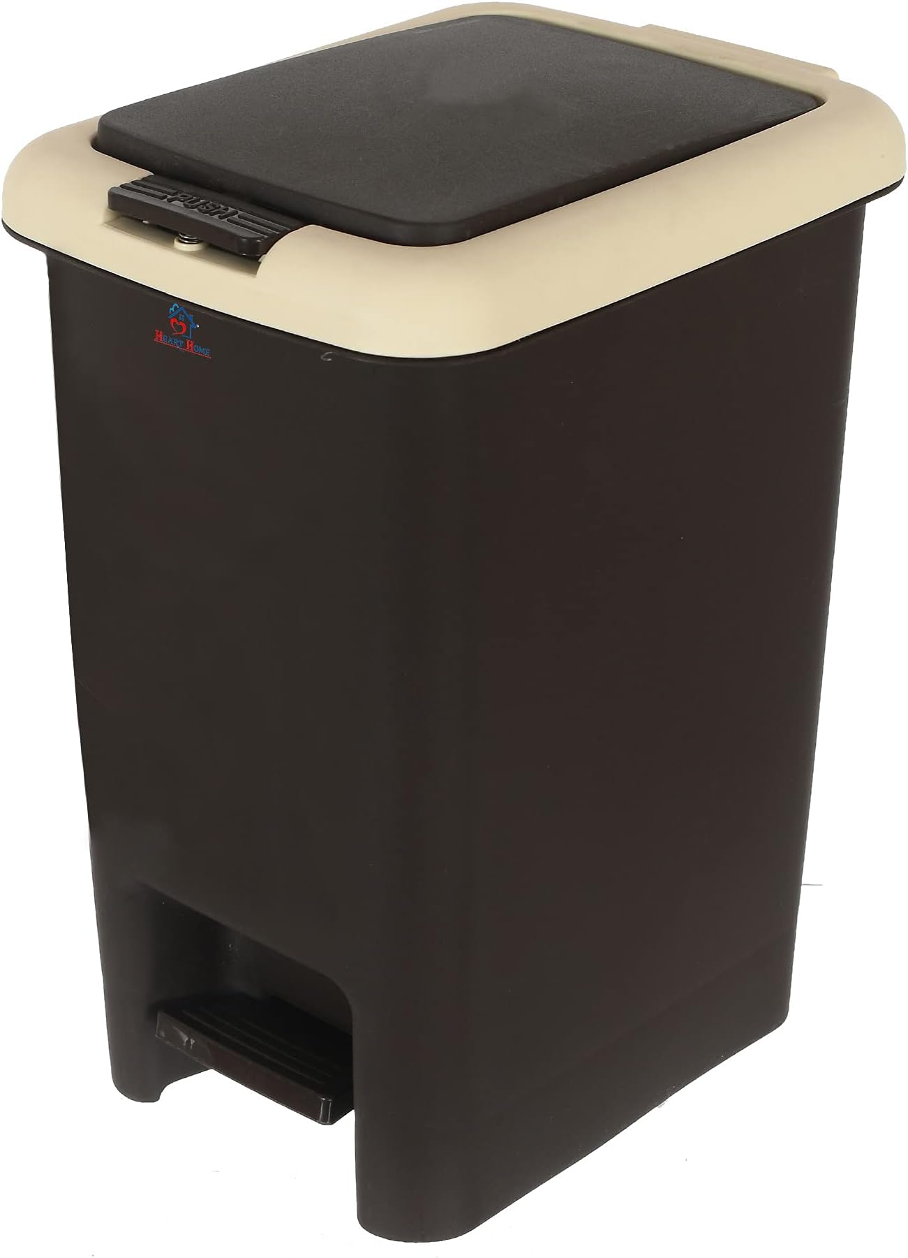 Heart Home 6.5 Ltr Plastic Push & Pedale Dustbin For Home, Kitchen, Office And Bathroom Garbage With Lid (Black & Cream)