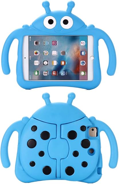 Tading Kids iPad Mini Case, Children Friendly EVA Foam Shockproof Kid Proof Handle Stand Bumper Cover for iPad Mini, Mini 2, Mini 3, Mini 4 and Mini 5 [NOT FOR iPad Mini 6 2021], Cute Ladybug - Blue