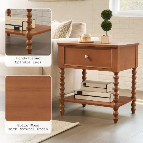 Image of AMERLIFE Solid Wood Night Stand Set of 2, Midcentury Brown Side Table