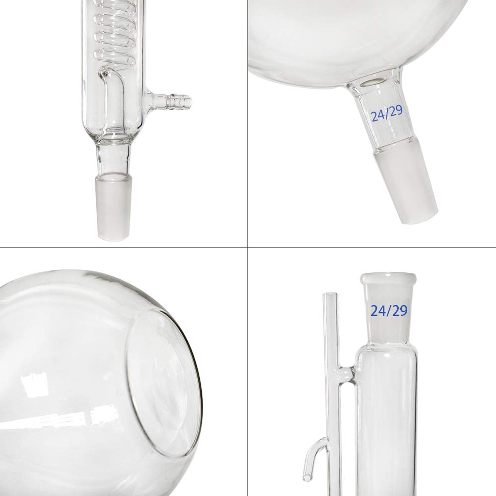 Kit de laboratorio para destilar agua y aceites esenciales con purificador, matraces de vidrio, placa eléctrica y tubo condesador Graham, 500 ml