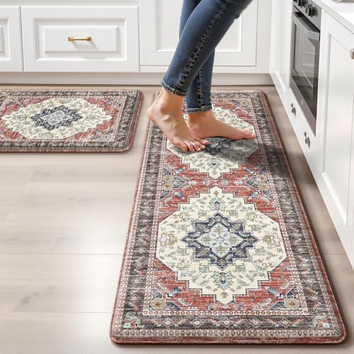 Boho Kitchen Mats for Floor 2 Piece Set Anti Fatigue