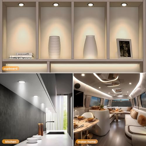 Image of VST Under Cabinet Mini Panel Lighting 3.94inch 12V 2.5W(Total 15W) with Wireless Dimmer Switch, Surface Mount Puck Light for Kitchen Van Truck Car Galley Downlight 6Pack(Round 2700K-6500K)