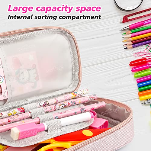 Image of Zest 4 Toyz Expandable Cute Bear Pencil Case | Pencil Pouch for Boys & Students | Large Capacity Compass Box Pencil Case for School | Big Stationery Organizer Pen Bag with Mesh Pocket