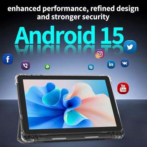 Android 15 Tablet 10 inch Tablets, 20GB RAM 128GB ROM 2TB Expand, 2.0Ghz CPU Quad-Core Processor Tablet PC with Case and Stylus, 5G WiFi6, BT5.0, 6000mAh Battery, Dual Camera, Widevine L1, GMS, Black - Image 3