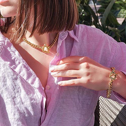 14K Gold Chunky Bracelets for Women, 7.8" Gold Plated Stainless Steel Miami Cuban Link Bracelet with Toggle Clasp, Men's Fashion Jewelry2