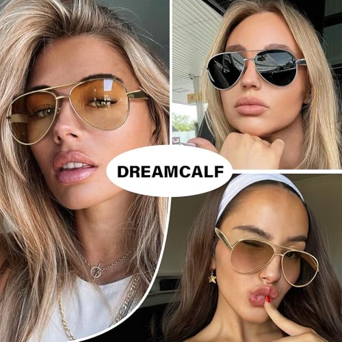 2 Pack Gold Aviator Sunglasses for Women Polarized Trendy Designer Sun Glasses Metal Temples 2025 Fashion Shades2
